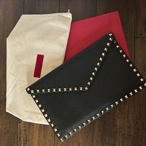 Valentino Garavani Black Rockstud Envelope Clutch Large Size